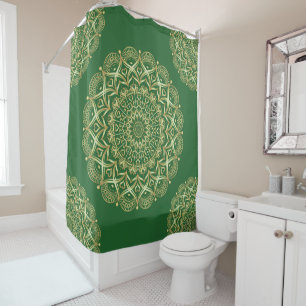 Elegant Green und Gold Mandala Duschvorhang
