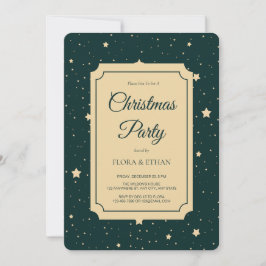 Elegant Green und Gold Starry Night Weihnachten Einladung