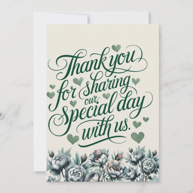 Elegant Green und Gray Bouquet Dankeschön-Karte Einladung (Vorderseite)
