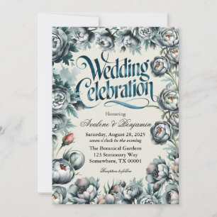 Elegant Green und Gray Bouquet Wedding Celebration Einladung