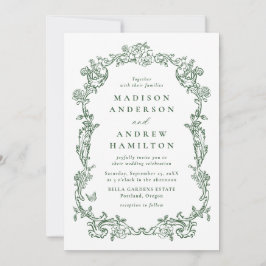 Elegant Green Victorian Floral All in One Wedding Einladung