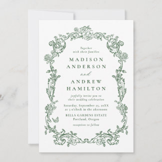 Elegant Green Victorian Floral Frame Wedding Einladung