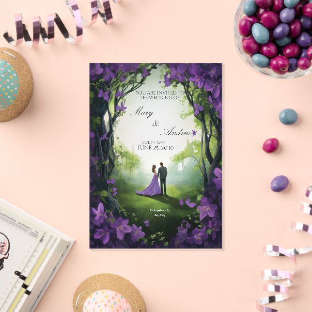Elegant Green & Violet Acrylic Wedding Invitation Acryleinladungen (Insitu (Feier))