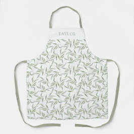 Elegant Green Watercolor Leaves Botanical Pattern  Schürze