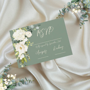 Elegant Green White Floral  RSVP Card