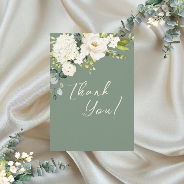Elegant Green White Floral Vielen Dank Dankeskarte (Von Creator hochgeladen)