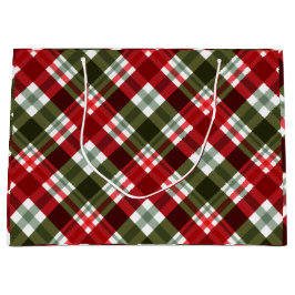 Elegant green & white Red Plaid Rustic Christmas Große Geschenktüte