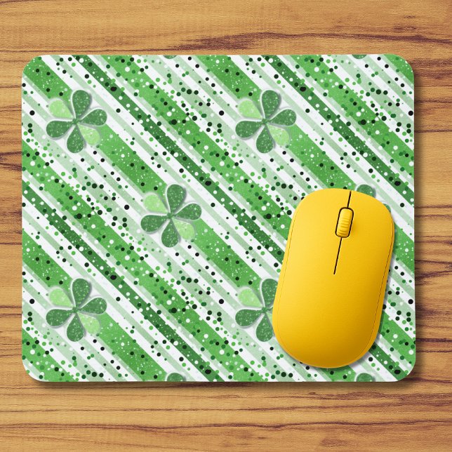 Elegant Green White Stripes Shamrock Glitter Mousepad (Von Creator hochgeladen)