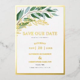 Elegant Greenerage Foliage Green Save the Date Folieneinladung