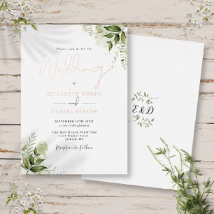 Elegant Greenerage Foliage Script Wedding Rose Gol Folieneinladung