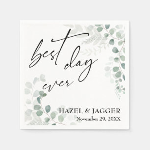 Elegant Greenerity Best Day Ever Wedding Serviette