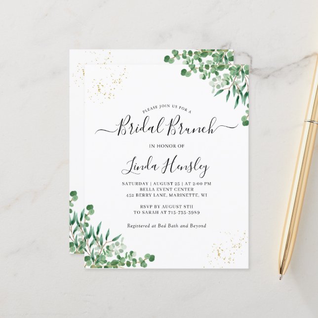 Elegant Greenerity Blätter Einladung Bridal Brunch (Vorderseite/Rückseite Beispiel)