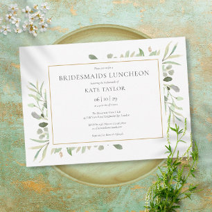 Elegant Greenerity Foliage Gold Bridesmaids Lunche Einladung