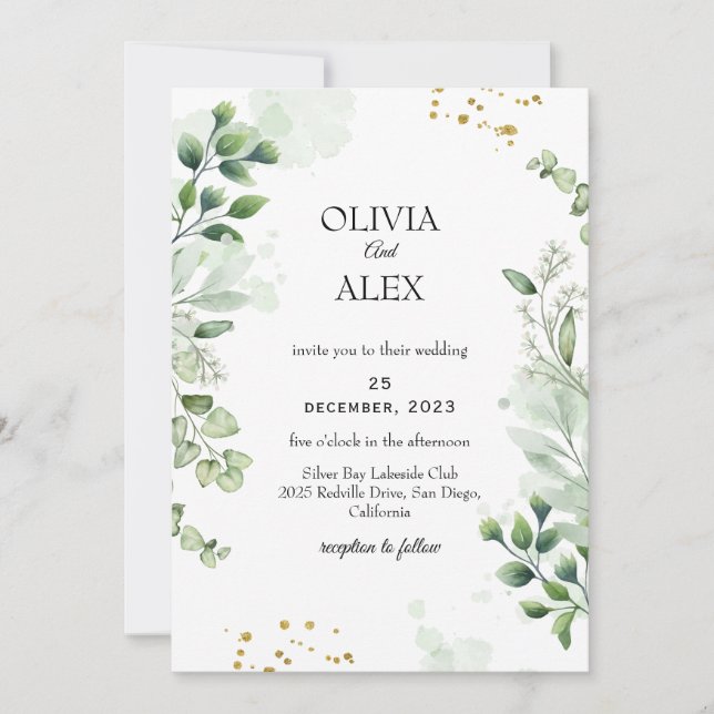 Elegant Greenerity Script Wedding Einladung (Vorderseite)