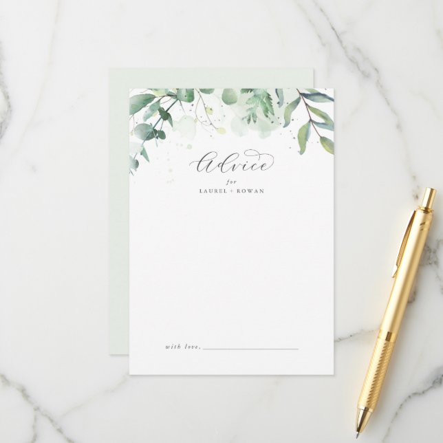 Elegant Greenerity Wedding Advice Card Hinweiskarte (Vorderseite/Rückseite Beispiel)