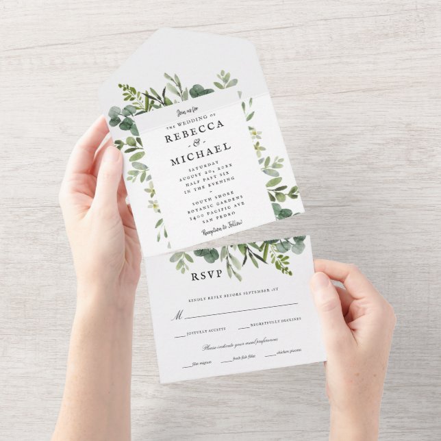 Elegant Greenerity Wedding All In One Einladung (Abreißen)