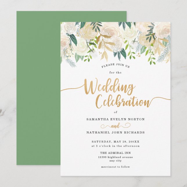 Elegant Greenerity Wedding Celebration Einladung (Vorne/Hinten)