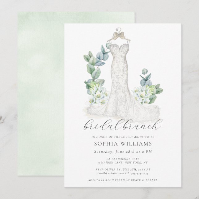 Elegant Greenerity Wedding Dress Bridal Brunch Einladung (Vorne/Hinten)