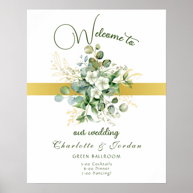 Elegant Greenerity Wedding Welcome Poster (Vorne)