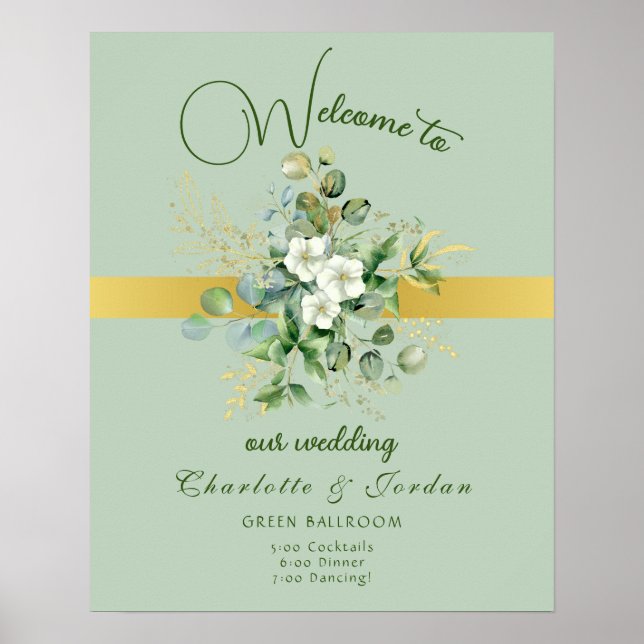 Elegant Greenerity Wedding Welcome Poster (Vorne)