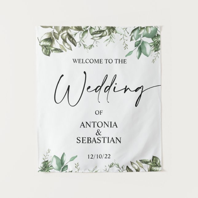 Elegant Greenerity Wedding Welcome  Wandteppich (Vorderseite)