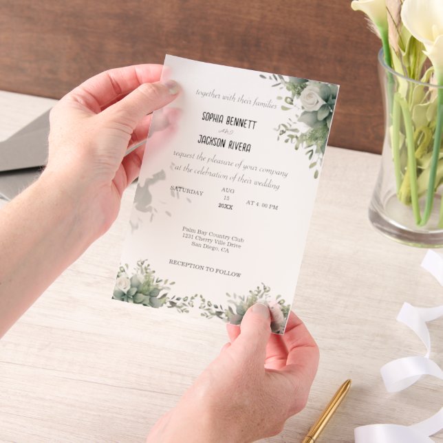 Elegant Greenery Acrylic Wedding Einladung (Handgehalten)
