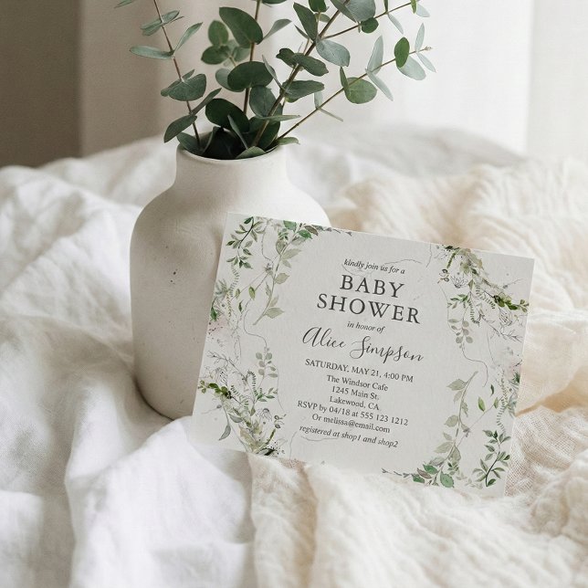 Elegant Greenery Baby Shower Einladungspostkarte (Von Creator hochgeladen)