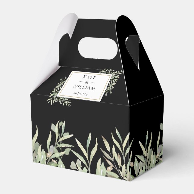 Elegant Greenery Black Gastgeschenk Hochzeit Box Geschenkschachtel (Vorderseite)