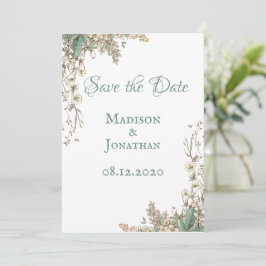 Elegant Greenery Bloral Script Wedding Save The Date