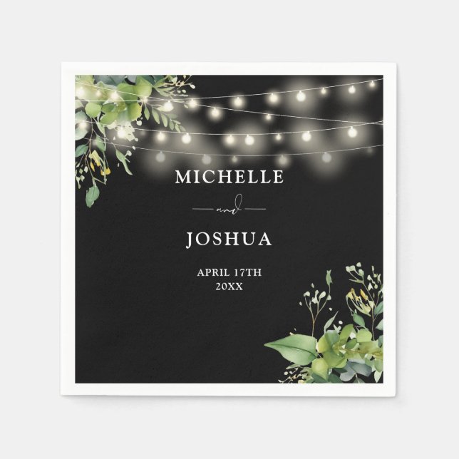 Elegant Greenery Bloral String Lights Wedding Serviette (Vorderseite)