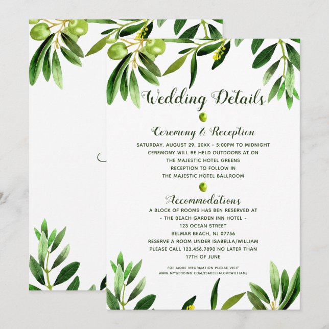 Elegant Greenery Boho Summer Wedding Details Card Einladung (Vorne/Hinten)