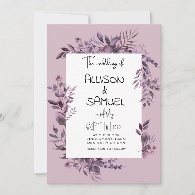 Elegant Greenery Border Wedding  Einladung (Vorderseite)