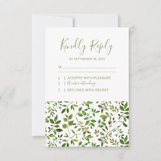 Elegant Greenery Botanical Foliage Wedding RSVP Karte (Vorderseite)