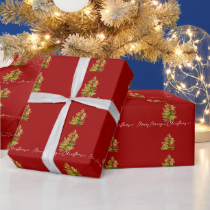 Elegant Greenery Botanical Merry Christmas Red Geschenkpapier