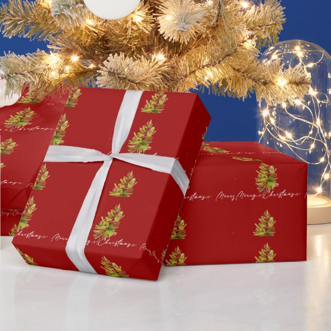Elegant Greenery Botanical Merry Christmas Red Geschenkpapier (Feiertage)