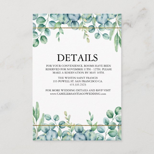 Elegant Greenery Botanical Wedding Begleitkarte (Vorderseite)