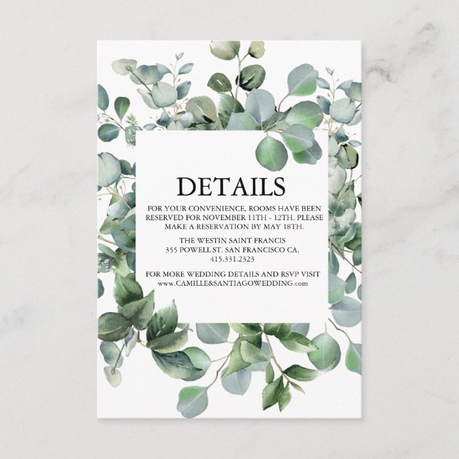 Elegant Greenery Botanical Wedding Begleitkarte (Vorderseite)