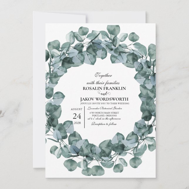 Elegant Greenery Botanical wedding Invitation card (Devant)