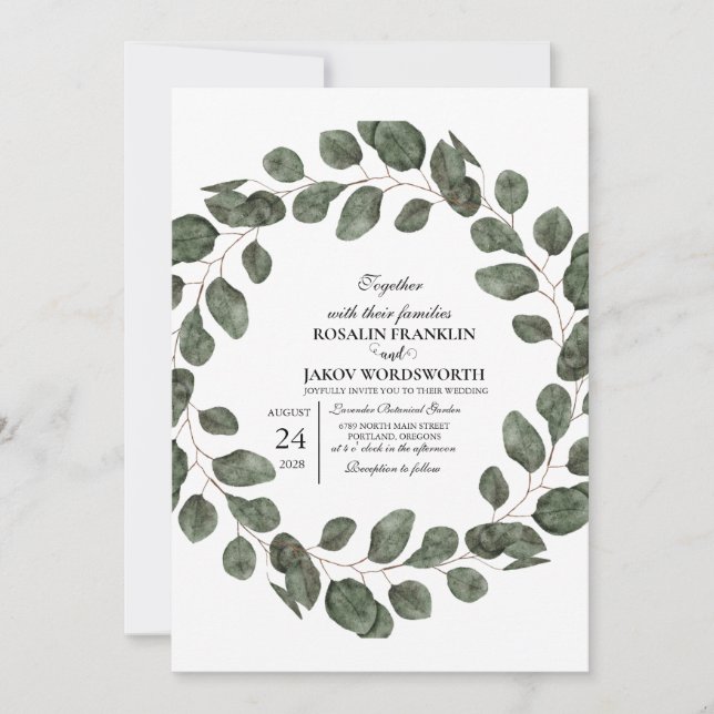 Elegant Greenery Botanical wedding Invitation card Einladung (Vorderseite)