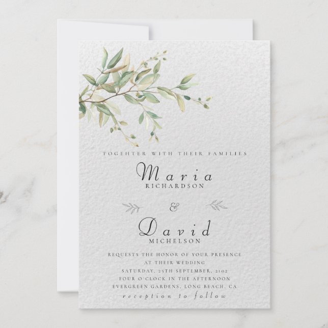 Elegant Greenery Botanical Wedding Invitation Einladung (Vorderseite)
