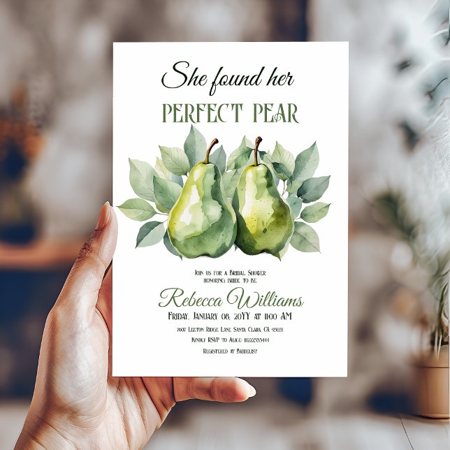 Elegant Greenery Brunch Perfect Pear Brautparty Einladung (Von Creator hochgeladen)