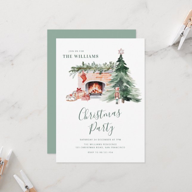 Elegant Greenery Christmas Party Invitation Einladung (Vorderseite/Rückseite Beispiel)