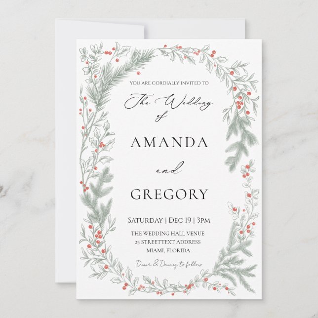 Elegant Greenery Christmas Wedding Photo  Einladung (Vorderseite)