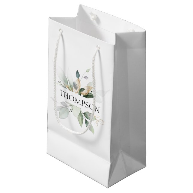 Elegant Greenery Couple NAME Wedding Newlyweds Kleine Geschenktüte (Vorderseite Schrägansicht)