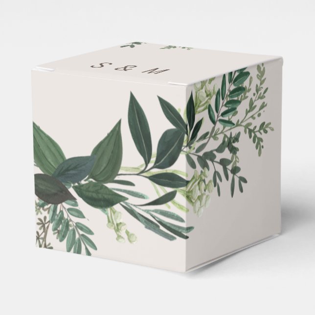 Elegant Greenery Custom Monogram Cube Favor Box Geschenkschachtel (Vorderseite)
