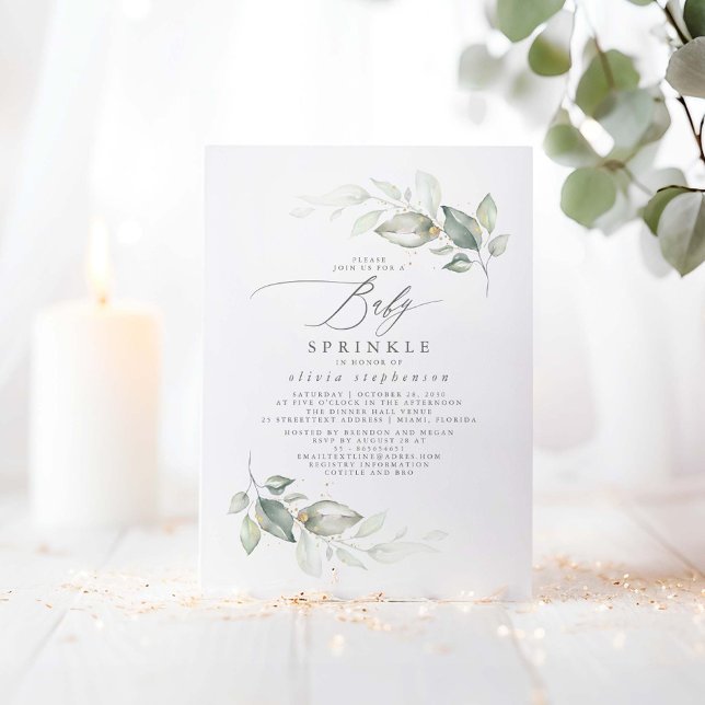 Elegant Greenery Cute Baby Sprinkle Baby Shower Einladung (Greenery Baby Shower Invitations - Baby Sprinkle)