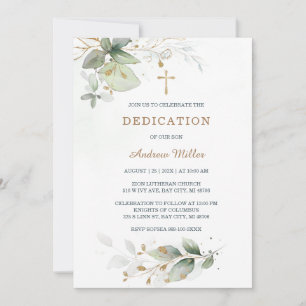Elegant Greenery Dedication for Baby Boy Zeremonie Einladung