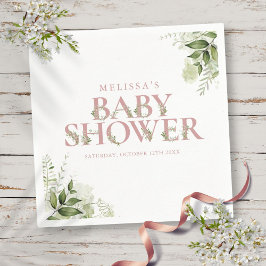 Elegant Greenery Dusty Rose Baby Shower Serviette