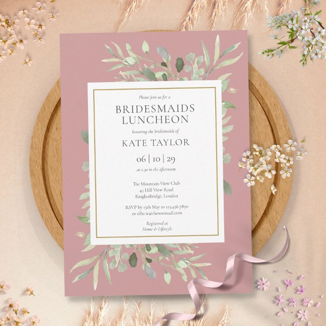Elegant Greenery Dusty Rose Bridesmaids Luncheon Einladung (Elegant Greenery Dusty Rose Bridesmaids Luncheon Invitation)