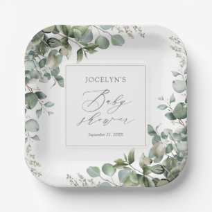 Elegant Greenery Eucalyptus Baby Shower Pappteller